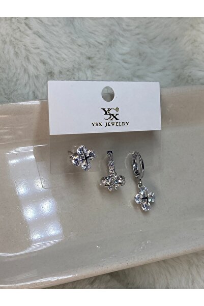 YSX JEWELRY أقراط من حجر الزركون باللون الفضي من Ysx، مضادة للصدأ ومضادة للحس...
