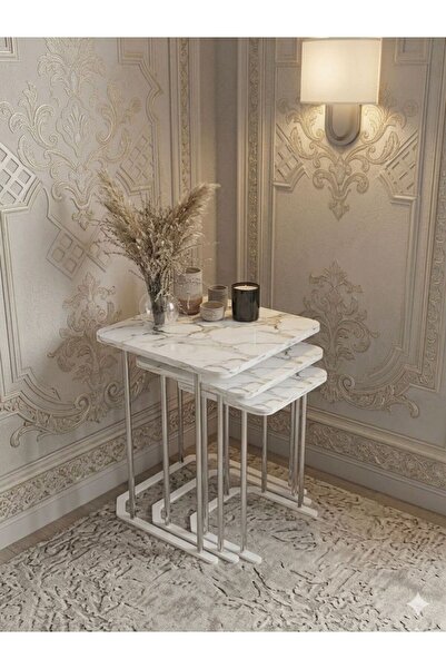 Zigon İNCİ KARE C SEHPA BEYAZ MERMER TABLA