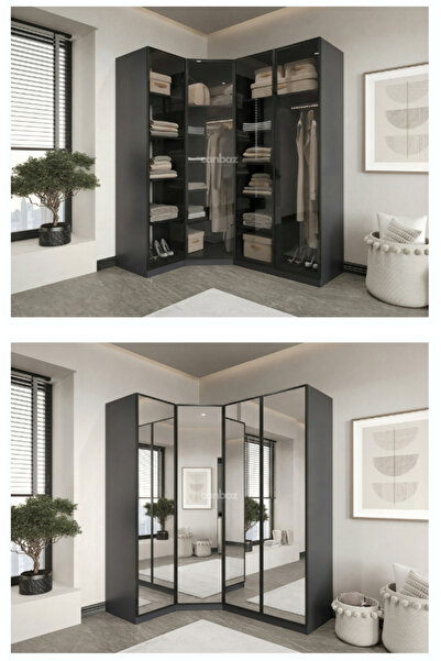 CANBAZ FURNİTURE Esla modüllü 4 cam kapaklı köşe %100 MDF (KURULUM DAHİL)