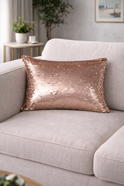 MER HOME Μαξιλαροθήκη διπλής όψης με παγιέτες ορθογώνια ριχτάρι (ματ πούδρα &...