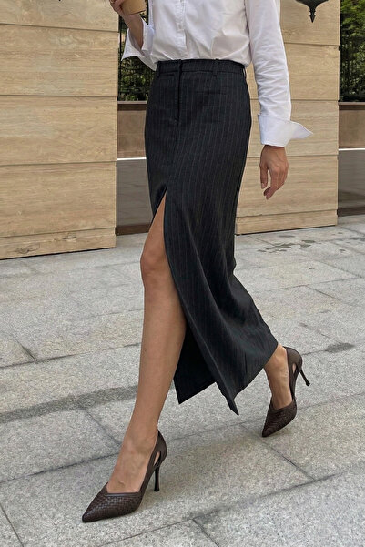 Marjin Kadın Stiletto Sivri Burun Örgü Desen Yanları Açık Klasik Topuklu Ayakkabı Tagilo Kahve