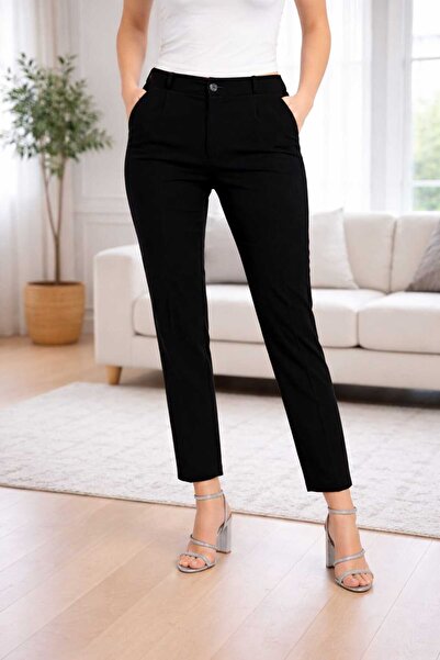 BEHLIVE Women's High Waist Pleated Skinny Leg Blek Length Carrot Pants