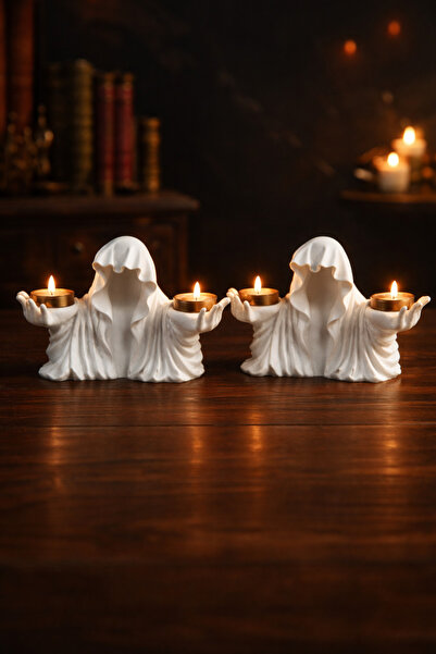 Yaratıcı sanatlar atölyesi 2'li Gotik Pelerinli Hayalet Mumluk Tealight Mumlu...