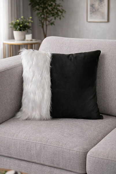 MER HOME Λευκή βελούδινη λεπτομερής δερμάτινη μαξιλαροθήκη ριχτάρι