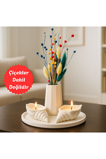 Decorative 4-Piece Decorative Wax Set - Round Tray with Gift Oyster Wax, Vase