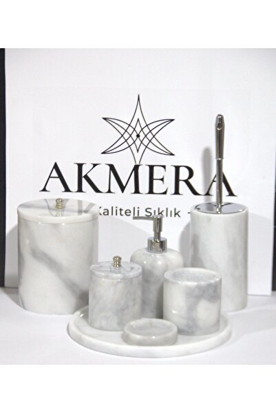 Akmera Home Gerçek Mermer Gri Gölgeli 7 Parça Ultra Lüks Banyo Seti