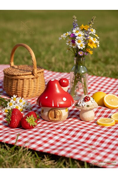 NURA CO Mantar Biblo 2'li Set | Kırmızı Mantar Ev+ Uğur Böcekli Mantar | Deko...