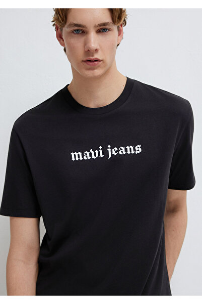 Mavi Schwarzes T-Shirt mit Jeans-Print, lockerer Schnitt / bequemer Schnitt 0...