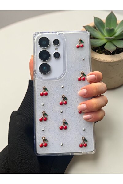 KVK PRİVACY Samsung S25 Ultra Uyumlu – Epoksi Kiraz Desenli, Şeffaf, Darbe Da...