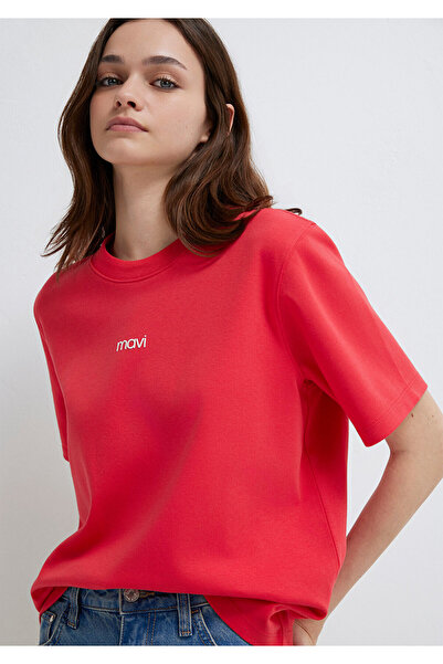 Mavi Rotes T-Shirt mit Logodruck, normale Passform 1612829-30742