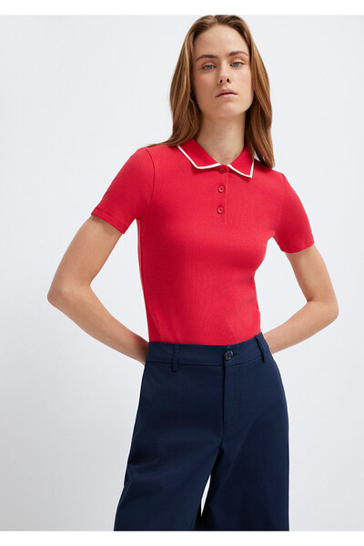 Mavi Collar Detailed Red Polo T-Shirt Fitted / Bodycon Cut 1613776-70477