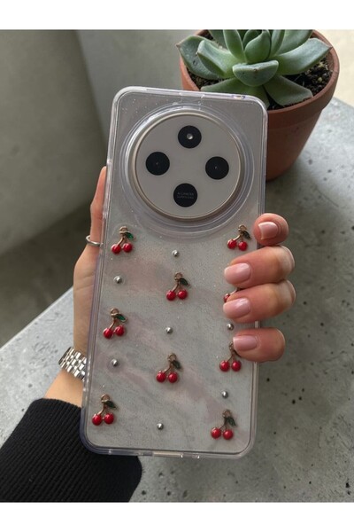KVK PRİVACY Xiaomi Redmi 14C Uyumlu – Epoksi Kiraz Desenli, Şeffaf, Darbe Day...