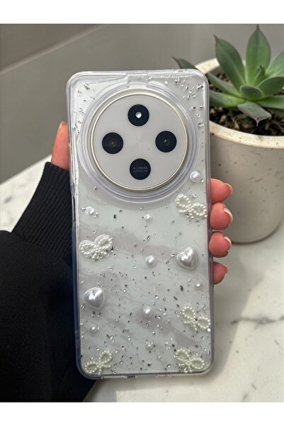 KVK PRİVACY Xiaomi Redmi 14C Uyumlu – İnci Kalp Fiyonk 3D , Şeffaf, Darbe Day...