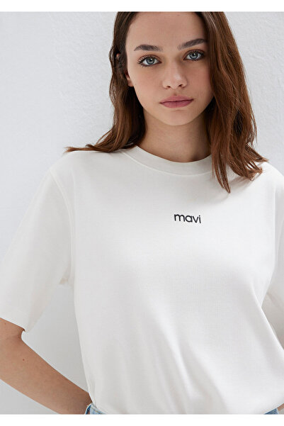 Mavi Logo-bedrucktes Interlock-T-Shirt in Weiß, normale Passform 1612829-80194