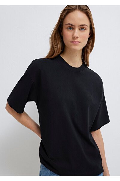 Mavi Schwarzes Basic-T-Shirt mit Stickerei, lockere Passform / lockerer, ents...