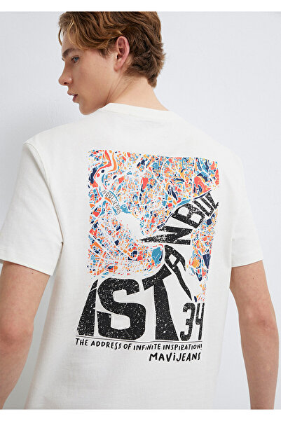 Mavi Istanbul Printed Ecru T-Shirt Loose Fit / Loose Relaxed Cut 0613000-70057