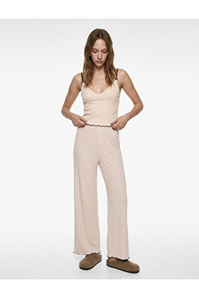 Koton Βαμβακερό παντελόνι πιτζάμας με ριμπ ύφανση και ψηλή μέση για άνετη εφα...