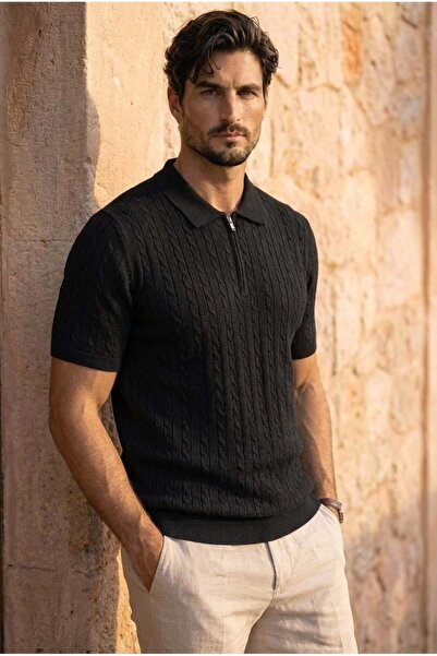 Valiberta Ανδρικό T-Shirt Burke Hair Knit με μισό φερμουάρ και κοντό μανίκι -...