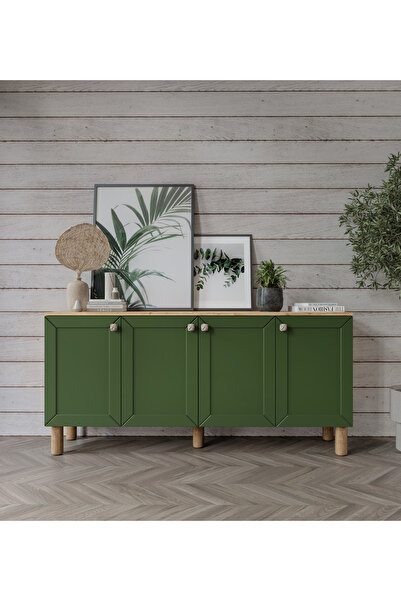 WENCE Alice Çok Amaçlı Membran Kapaklı Bohem Konsol Koyu Yeşil-Meşe, Bohem Sa...