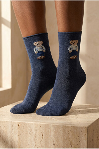 Katia&Bony Γυναικείες κάλτσες με μοτίβο Teddy, ελαστικές Modal Socket, Navy Blue