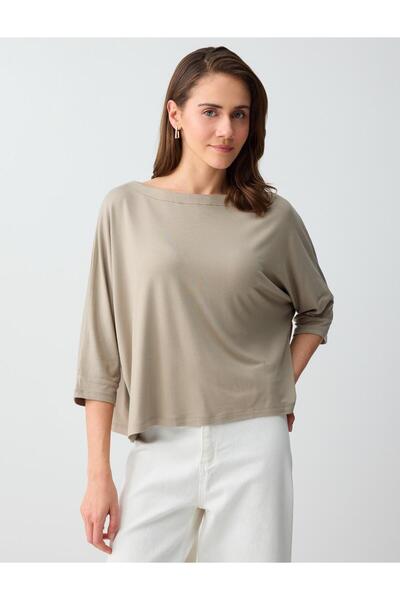 Jimmy Key Πλεκτό μπλουζάκι με λαιμόκοψη βιζόν, τριών τετάρτων μανίκια και άνε...