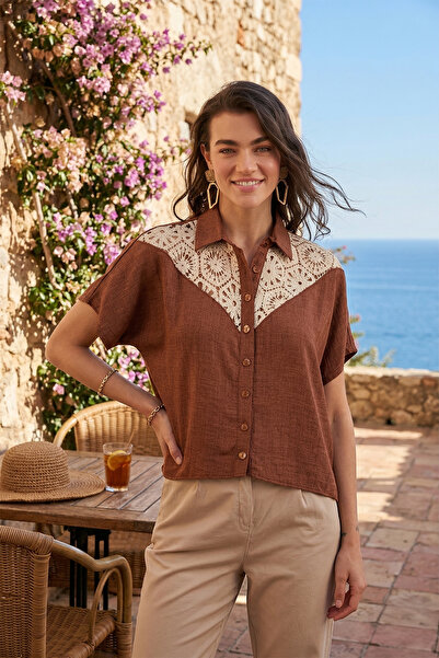 Lela Cămașă cu mânecă scurtă, cu dantelă, cu o formă relaxată 5865764