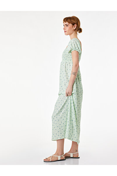 Koton Φόρεμα με τετράγωνο γιακά, κοντά μανίκια μπαλόνι και μακρύ φλοράλ σχέδιο