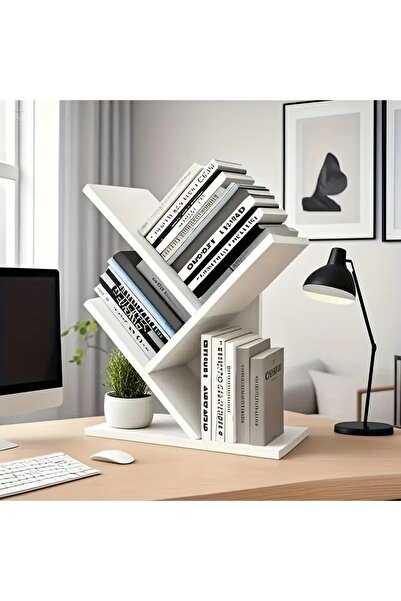 AYZ Ağaç Kitaplık Eğimli Raflı Sağlam Malzeme Modern Masaüstü Kitaplık Ev Ofi...