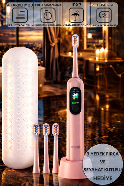 Mioji Oral B8 Care Şarj Edilebilir Diş Fırçası Pembe + 3 Yedek Başlık ve Taşı...