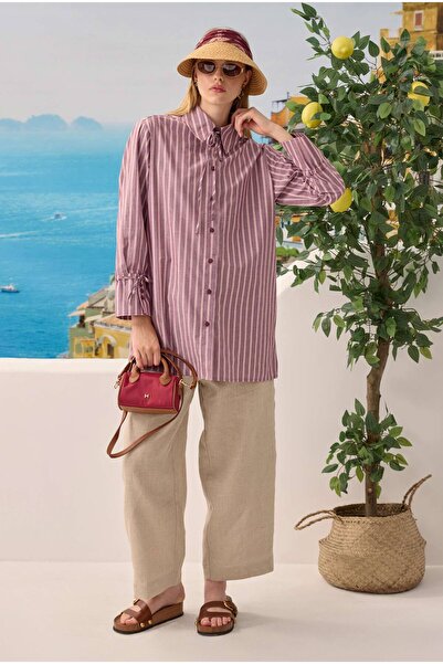 HEQA Πουκάμισο με κορδόνια ριγέ ροζ