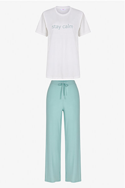 Penti Σετ πιτζάμες παντελονιού Mint Green Mama Stay Calm