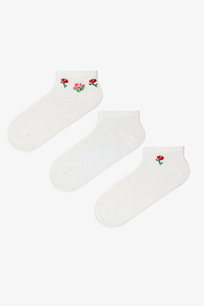 Penti 3 Pairs of Cotton Floral Patterned Ruffle Booties Socks