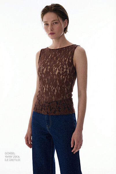 Penti Brown Drape Lace Top