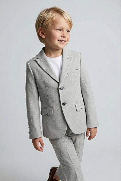 Micio Αθλητικό μπλέιζερ για αγόρια σε ανοιχτό γκρι χρώμα με διπλά κουμπιά