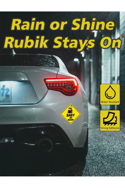 RUBIK Baby on Board Car Sign Self Adhesive Sticker for Car Rear Window Bumper Universal Fit (12x12cm)