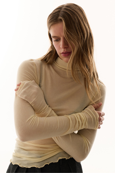 Penti Ecru Cashmere High Neck Long Sleeve Top