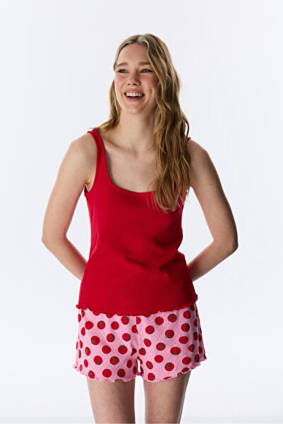 Penti Κόκκινο σετ πιτζάμες Camille Pointel με βαμβακερό σορτς