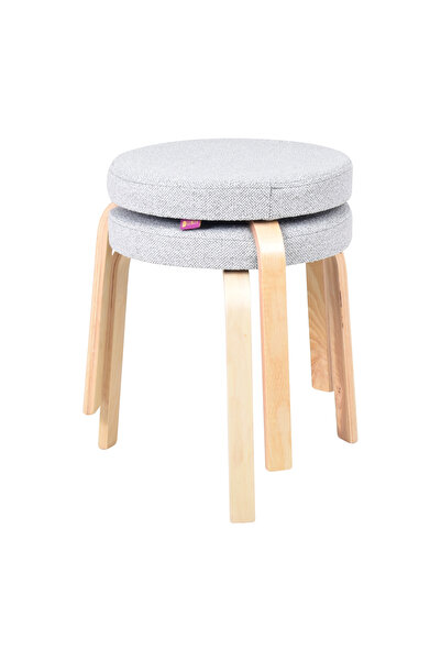 VİLİNZE Ege Teddy Kumaş Naturel Ahşap Ayak İstiflenebilir Gri Mutfak-Balkon T...