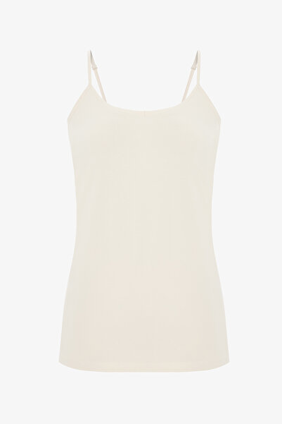 Penti Beigefarbenes Baumwoll-Unterhemd mit V-Ausschnitt und dünnen Trägern