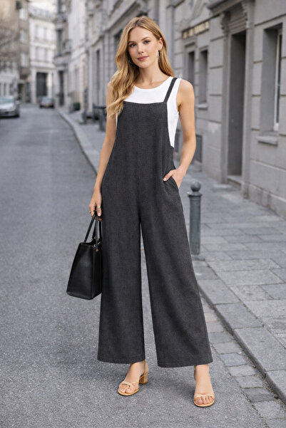 Toridas Women's Smoked Straps Wide Leg Linen Casual Comfortable Summer Jumpsuit