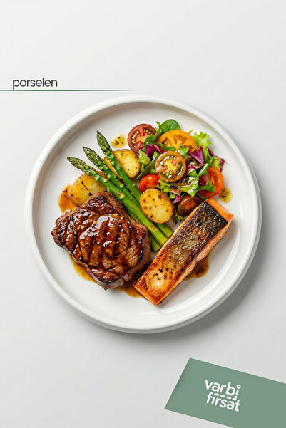 Varbifırsat Aura Porselen Sunum Tabağı 27 cm |Yuvarlak Servis, Kahvaltı & Pas...