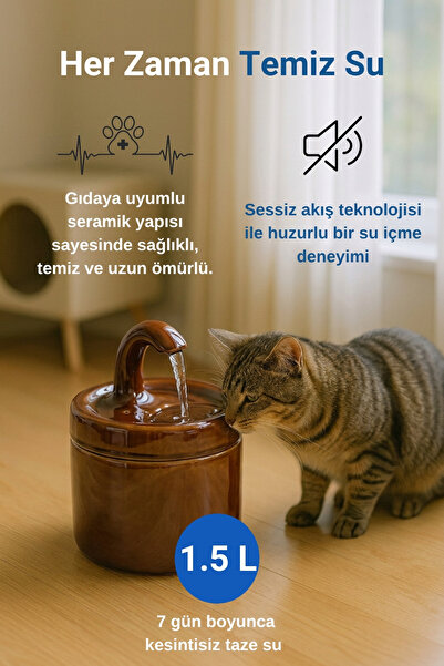 My Gusto Health Premium Seramik Kedi ve Köpek Su Pınarı - Ultra Sessiz Motorlu Su Sebili
