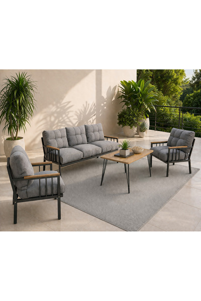 UFUK HOME Milas 311 Masalı Açık Gri Fermuarlı Bahçe Balkon Takımı, Cafe, Salo...