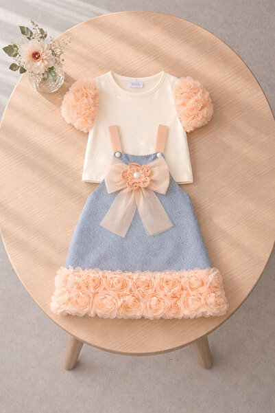 İray Κοστούμι για κορίτσια 2 τεμαχίων - Μπλε εκρού φλοράλ φόρεμα πριγκίπισσας...