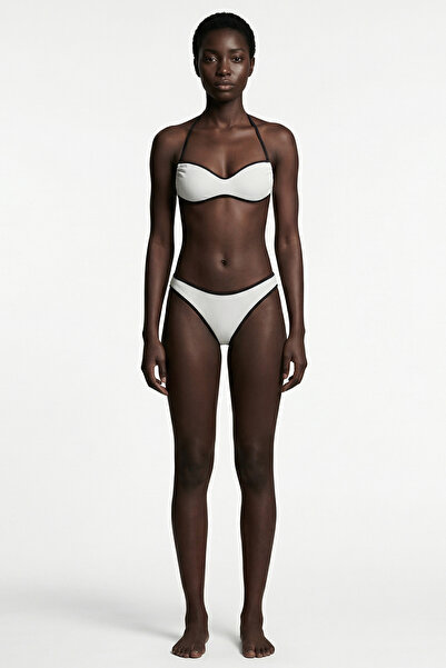 AQUELLA Ecru strapless bikini set with piping detail