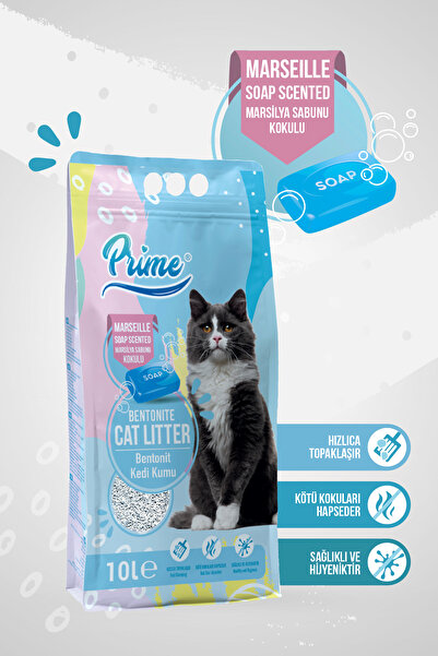 Prime Bentonit Marsilya Sabunu Kokulu Topaklaşan KALIN Kedi Kumu 10 Lt