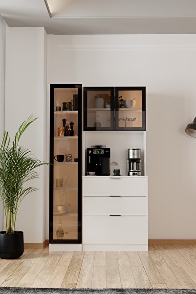 Evdemo Sierra Temperli Cam 3 Kapaklı Ledli Kahve Köşesi Mutfak Kiler Dolabı B...