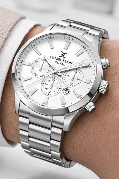 Daniel Klein Steel Cord&Case Calendar Men Wrist Watch+Bracelet Silver-White Z...