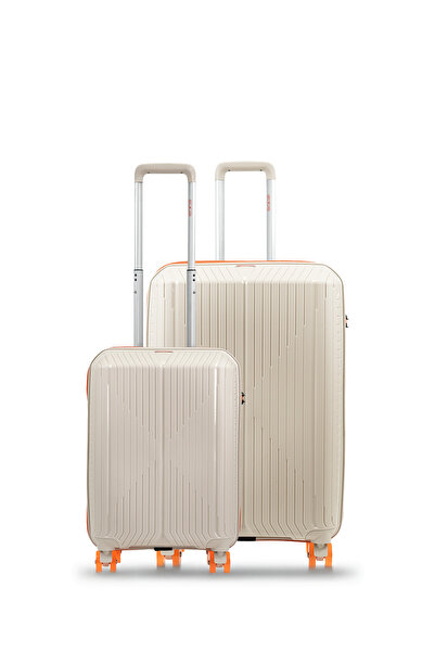 GROUND Sirius 2'li Valiz Seti Büyük-Kabin - Kaykay Tekerlekli – Kemik - 10728