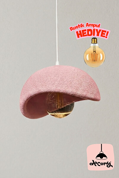 decory Pembe Renk Beton Görünümlü Tekli Sarkıt Avize,Bohem Sarkıt Avize (Biop...